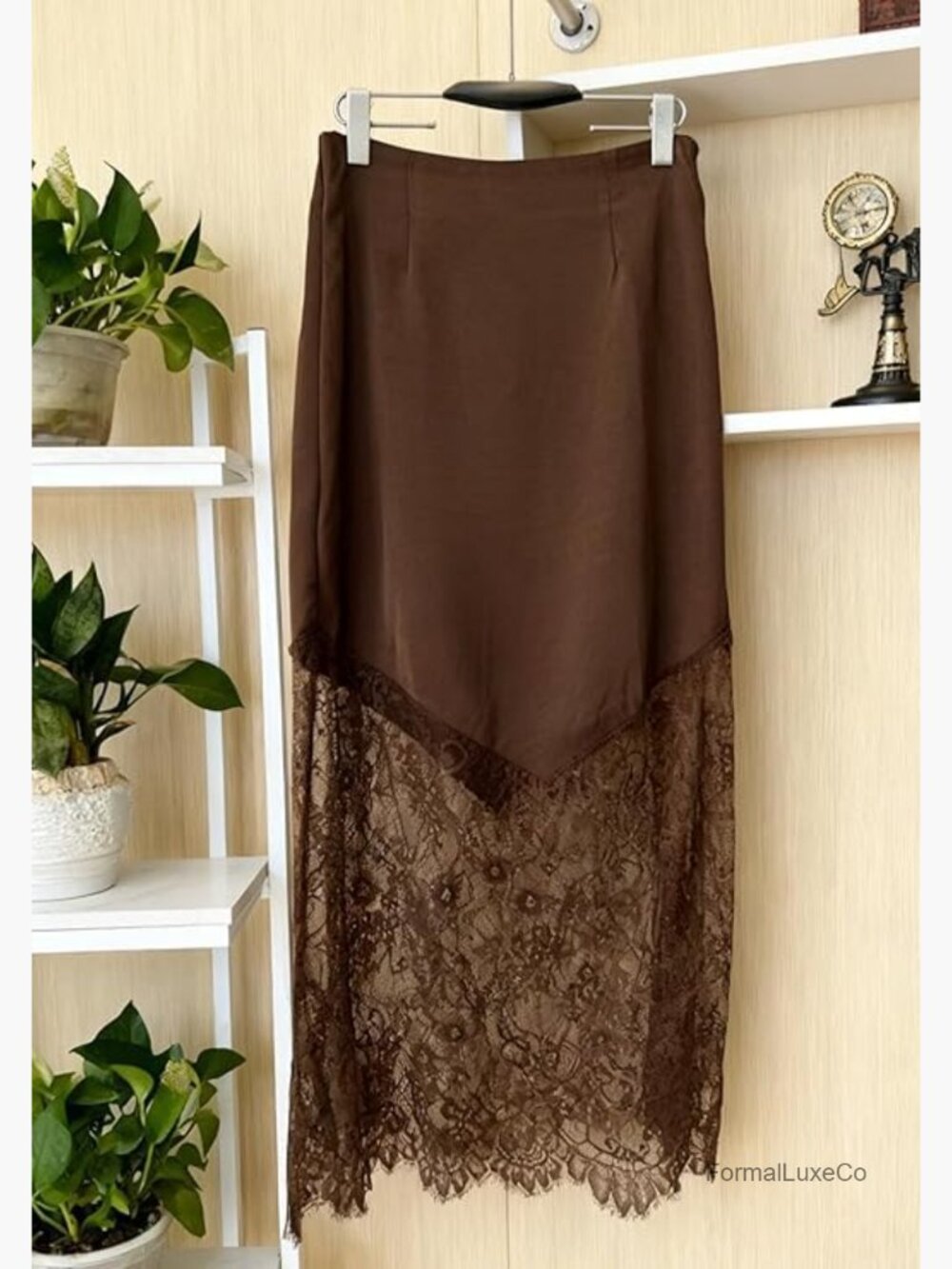 High Waist Lace Patchwork Satin Maxi Skirt Y2K Elegant - Picture 4 of 4